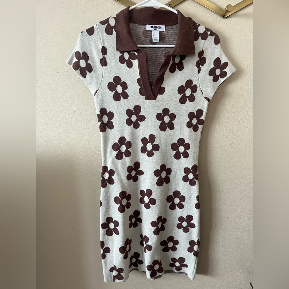 Retro brown floral print T-shirt dress